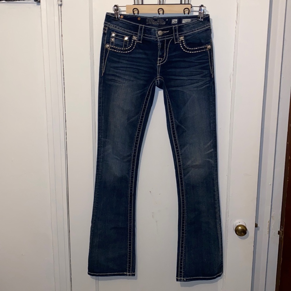 Miss Me Signature Rise Boot bootcut dark denim jeans with embellished bling - Picture 2 of 8
